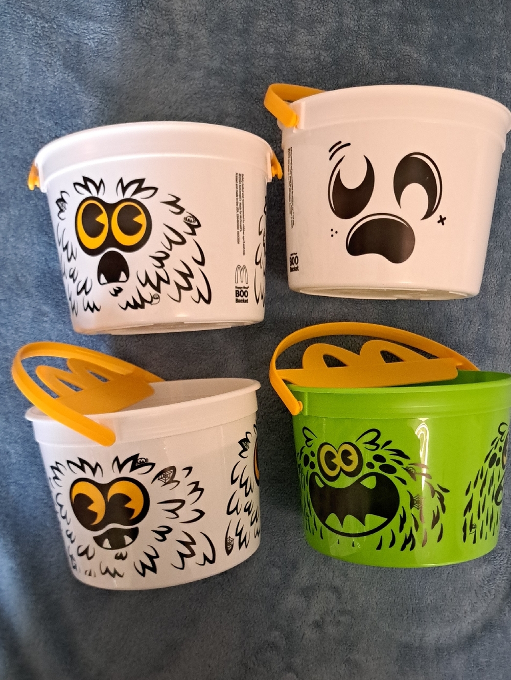 McDonald's Halloween Monster Buckets - White & Green with Yellow Handles Boo